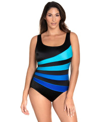 Longitude Color Brite Fan Long Torso Tank One Piece Swimsuit