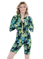 TUTUBLUE Women's Turq Flyer Front Zip UPF 50+ Biker Short Unitard One Piece Swimsuit