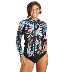 Hurley Women's Lost Paradise Zip Front Long Sleeve UPF 50 Rashguard