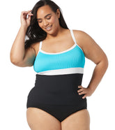 Beach House Women's Plus Size Colorblock Rib Flex Racer Back Tankini Top