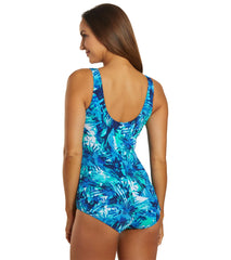 Sporti HydroLast Aquarelle Palm Chlorine Resistant Conservative Scoop Back One Piece Swimsuit