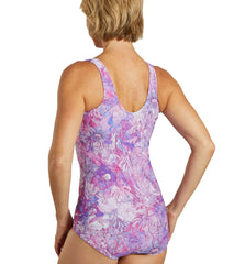 Sporti Jungle Floral Conservative Printed Girl Leg One Piece Swimsuit