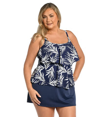 Maxine Women's Plus Size Gold Leaf Tiered Tankini Top