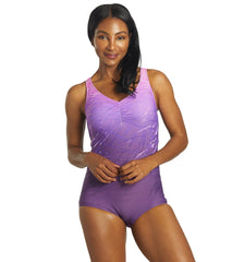 Sporti Conservative Printed Ombre Girl Leg One Piece Swimsuit