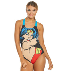 Arena Women's Wonder Woman Face Swim Pro Back One Piece Swimsuit