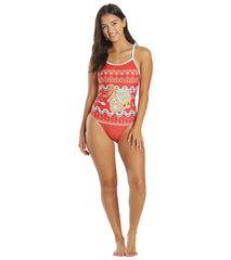 Sporti Limited Edition Ugly Sweater Gingerbread Diver Thin Strap One Piece Swimsuit