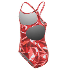 Arena Girls' Shattered Glass MaxLife Sporty Thin Strap Racer Back One Piece Swimsuit