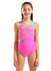 Arena Girls' Pro Back Lines One Piece Swimsuit (Little Kid, Big Kid)