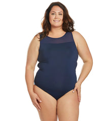 Dolfin Women's Plus Size Aquashape Solid Power Mesh Chlorine Resistant One Piece Swimsuit