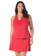 Beach House Women's Plus Size Solid Nina Ruffle Neckline Racerback Tankini Top