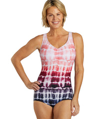 Sporti Shibori Conservative Printed Ombre Girl Leg One Piece Swimsuit