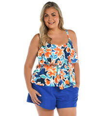 Maxine Women's Plus Size Joyful Blooms Double Tiered Tankini Top
