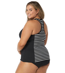 Beach House Women's Plus Size Estate Stripe Erinna Zip Front Tankini Top