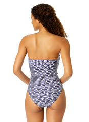 Anne Cole Women's Azzura Geo Twist Front Shirred Bandeau One Piece Swimsuit