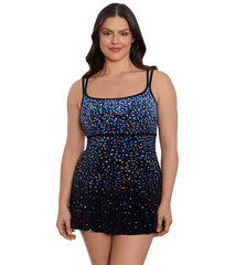 Longitude Women's Rainbow Sprinkles Princess Seam Long Torso Swim Dress