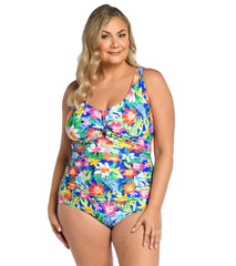 Maxine Women's Plus Size Hula Holiday Twist Front One Piece Swimsuit