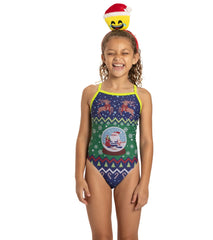 Sporti Granny Sweater Santa Snow Globe Thin Strap One Piece Swimsuit Youth (22-28)
