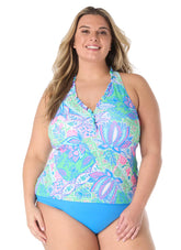 Beach House Women's Plus Size Estate Mosaic Pique Nina Ruffle Neck Tankini Top