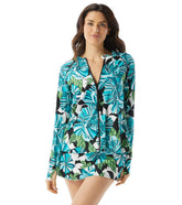Beach House Women's Deco Garden Mary Relaxed Fit Zip Front Long Sleeve Rash Guard