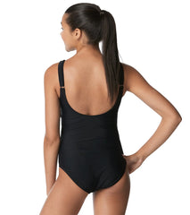Speedo Women's Rib Splice Square Neck One Piece Swimsuit