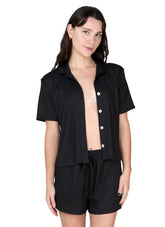 J.Valdi Women's Bondi Short Sleeve Button Down Cover Up Shirt
