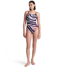 Arena Women's Multi Stripes Lace Back One Piece Swimsuit