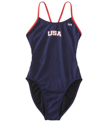 TYR Girls' Hexa Cutoutfit USA One Piece Swimsuit