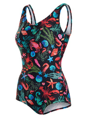 Sporti Tide Pool Conservative Printed Girl Leg One Piece Swimsuit