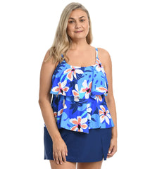 Maxine Women's Plus Size Aloha Orchid Tiered Tankini Top