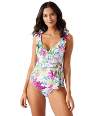 Tommy Bahama Women's Coastal Gardens Belted Wrap Front One Piece Swimsuit