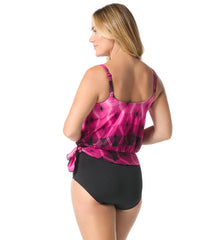 Gabar Women's Chlorine Resistant Aqua Prisms Blouson Tie Waist with High Waist Bottom Two Piece Swimsuit