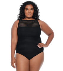 Lauren Ralph Lauren Women's Plus Size Ottoman Boatneck One Piece Swimsuit