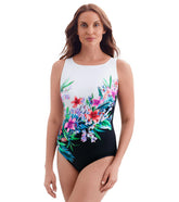 Longitude Women's Bora Bora Panel Scoopback High Neck Long Torso One Piece Swimsuit