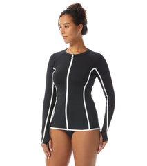 Beach House Women's Piping Solid Ava Zip Front Rash Guard