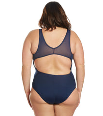 Dolfin Women's Plus Size Aquashape Solid Power Mesh Chlorine Resistant One Piece Swimsuit