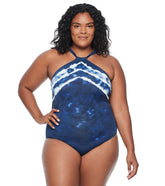 Lauren Ralph Lauren Women's Plus Size Shoreline Stripe High Neck One Piece Swimsuit