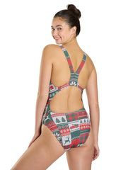 Sporti Granny Sweater Patchwork Pines Wide Strap One Piece Swimsuit (22-44)