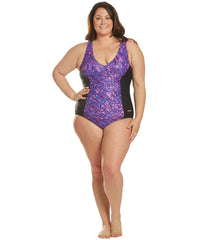 Waterpro Women's Plus Size Diamond V-Neck One Piece Swimsuit