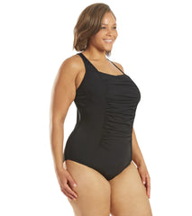 Speedo Women's Plus Solid Shirred Tank One Piece Swimsuit