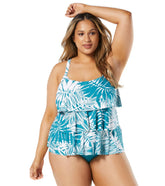 Beach House Women's Plus Size Abstract Palm Jane Ruffle Tiered Tankini