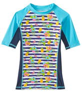 Sporti Girls' UPF 50+ Paradise Stripe Colorblock S/S Sport Fit Rash Guard