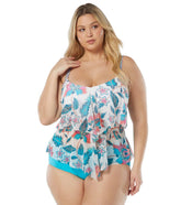 Beach House Women's Plus Size Vineland Floral Portia Mesh Layer Tankini Top