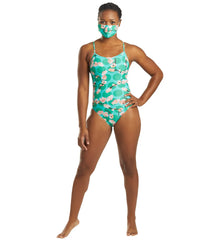 Arena Women's Special Printed Lace Back One Piece Swimsuit and Face Mask (Set)