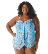 Beach House Women's Plus Size Bay Dreaming Kerry Mesh Layer Tankini Top