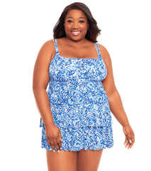 Longitude Plus Size Ocean Air Triple Tier Swim Dress