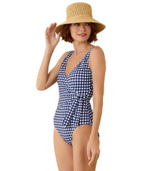 Tommy Bahama Women's Summer Floral Gingham Wrap Front One Piece Swimsuit