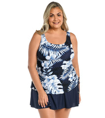 Maxine Women's Plus Size Moonlight Tropics Tank Swim Dress