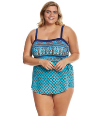 Maxine Plus Size Island Paisley Bandeau Sarong One Piece Swimsuit