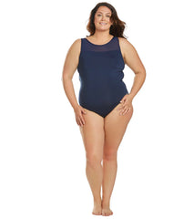 Dolfin Women's Plus Size Aquashape Solid Power Mesh Chlorine Resistant One Piece Swimsuit