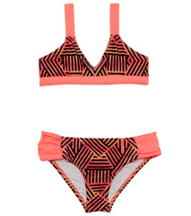 Hurley Girls' Basket Weave Triangle Top Tab Side Bottom Bikini Set (7yrs-14yrs)